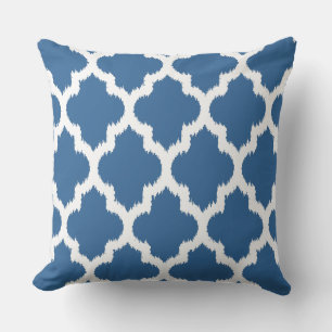 Marineblauw & Wit Ikat Quatrefoil Patroon Kussen