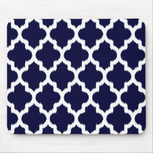 Marineblauw & Wit Ikat Tribal geometrisch patroon Muismat