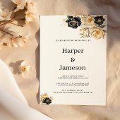 Marineblauw wit ivoor goud pioen bloemenbruiloft kaart