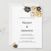 Marineblauw wit ivoor goud pioen bloemenbruiloft kaart (Voorkant)