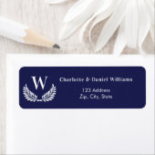 Marineblauw wit krans monogram retouradres etiket (Insitu)