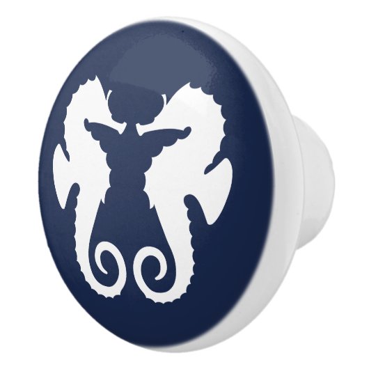 Marineblauw & wit Leuk Zee Paarden Illustratie Keramische Knop (Rechts)