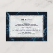 Marineblauw wit marmer bruiloft Details Informatiekaartje (Voorkant)