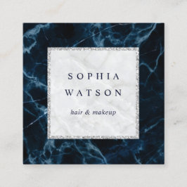 Marineblauw wit marmer vierkante visitekaartje