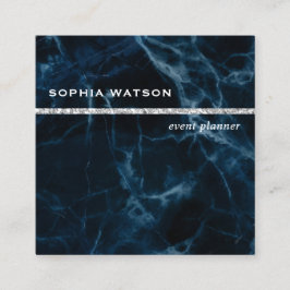 Marineblauw wit marmer vierkante visitekaartje
