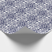 Marineblauw Wit Marokkaans Trellis Boho Tegel Patr Cadeaupapier (Hoek)