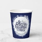 Marineblauw & Wit Minimaal Elegant Merry Chirtsmas Papieren Bekers (Achterkant)