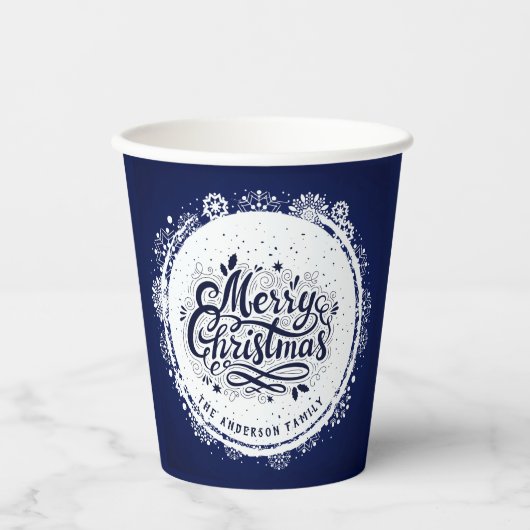 Marineblauw & Wit Minimaal Elegant Merry Chirtsmas Papieren Bekers (Voorkant)