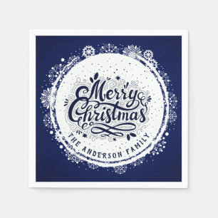 Marineblauw & Wit Minimaal Elegant Merry Chirtsmas Servet