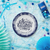 Marineblauw & Wit Minimaal Elegant Vrolijk Kerstfe Papieren Bordje (Feest)