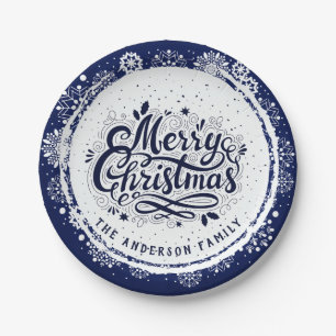 Marineblauw & Wit Minimaal Elegant Vrolijk Kerstfe Papieren Bordje