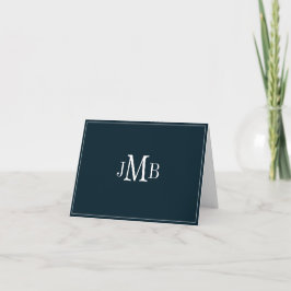 Marineblauw & Wit Monogram gevouwen Dankjescart Bedankkaart