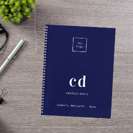 Marineblauw wit monogram initiaal zakelijk logo notitieboek