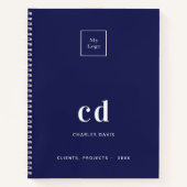 Marineblauw wit monogram initiaal zakelijk logo notitieboek (Voorkant)