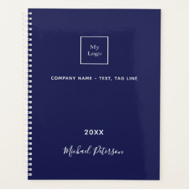 Marineblauw wit monogram zakelijk logo 2027 planner