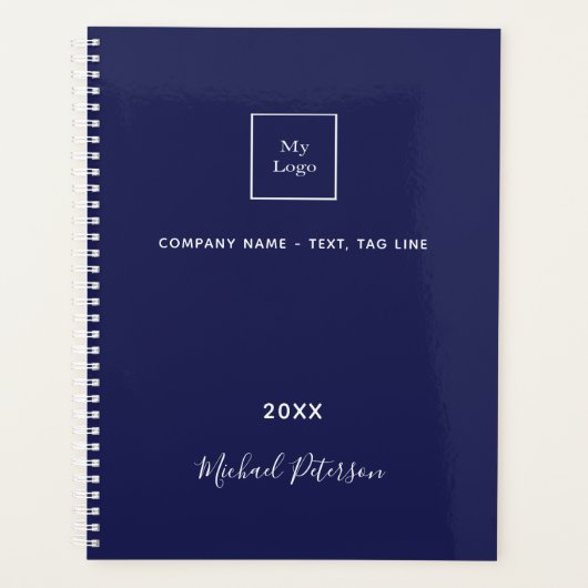 Marineblauw wit monogram zakelijk logo 2027 planner (Voorkant)