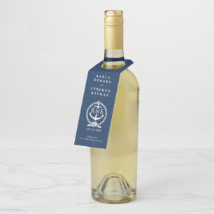 Marineblauw & Wit Nautisch Anker & Touwknoop Flessenhanger