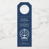 Marineblauw & Wit Nautisch Anker & Touwknoop Flessenhanger (Voorkant)