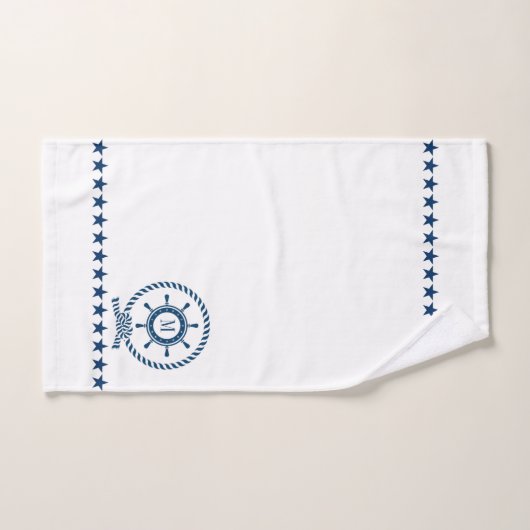 Marineblauw Wit Nautisch Boot Wiel Knoop Monogram Bad Handdoek (Handdoek)
