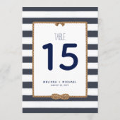 Marineblauw & Wit Nautische Knoop Tafelnummer (5x7 (Achterkant)