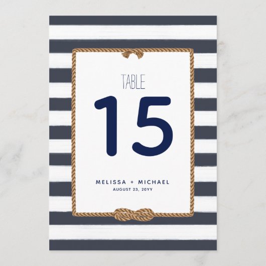 Marineblauw & Wit Nautische Knoop Tafelnummer (5x7 (Achterkant)