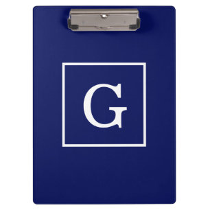 Marineblauw Wit Omkaderd Initiaal Monogram Klembord
