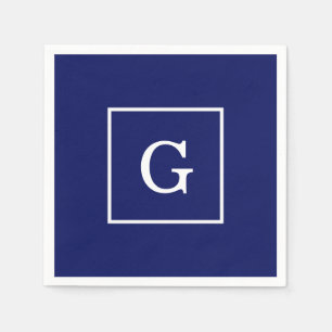 Marineblauw Wit Omkaderd Initiaal Monogram Servetten