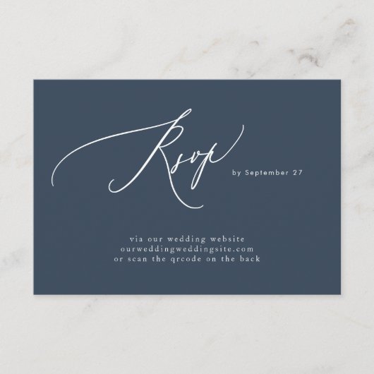 Marineblauw Wit QR Code Website Digitale RSVP Kaart (Voorkant)