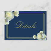 Marineblauw Wit Rose Receptie Accom Details Informatiekaartje (Voorkant)
