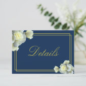 Marineblauw Wit Rose Receptie Accom Details Informatiekaartje (Staand voorkant)