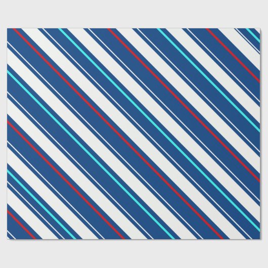 Marineblauw wit schuin geplaatste Regimental Strip Cadeaupapier (Vlak)