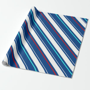 Marineblauw wit schuin geplaatste Regimental Strip Cadeaupapier