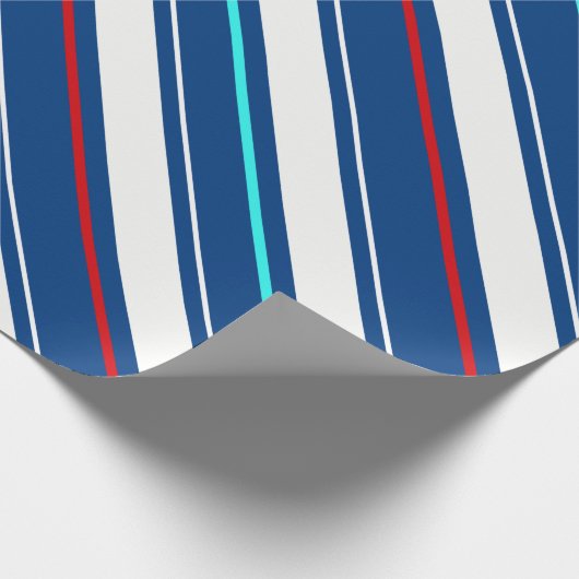 Marineblauw wit schuin geplaatste Regimental Strip Cadeaupapier (Hoek)
