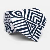 marineblauw wit tribaal oud Afrikaans patroon Stropdas (Opgerold)