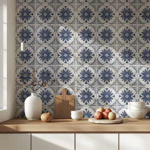 Marineblauw Wit Waterverf Azulejo Mediterraan Tegeltje