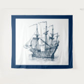 Marineblauw & wit  windzeilboot wandkleed (Voorkant (horizontaal))