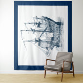 Marineblauw & wit  windzeilboot wandkleed (In situ)