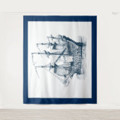 Marineblauw & wit  windzeilboot wandkleed (Voorkant)