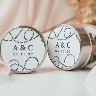 Marineblauw & Wit | Zeewaardig Trouwmonogram Ronde Sticker