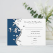 marineblauw wit zilverbloemen RSVP (Staand voorkant)