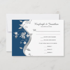  marineblauw wit zilverbloemen RSVP
