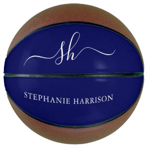 Marineblauw Witte Aangepaste Naam Monogram  Basketbal