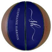 Marineblauw Witte Aangepaste Naam Monogram  Basketbal (Verticaal)