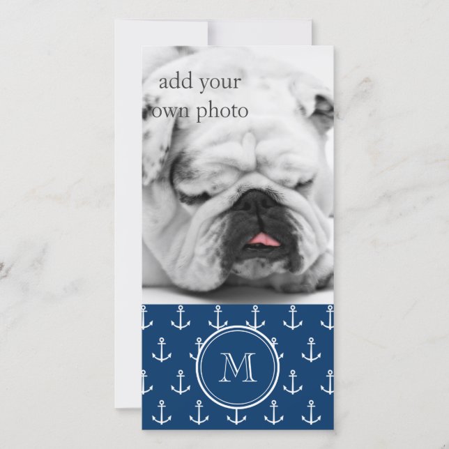 Marineblauw Witte Anker Patronen, Uw Monogram (Voorkant)