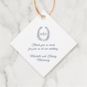 marineblauw-witte bladovaal bedankjes labels (Achterkant)