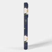 Marineblauw Witte Bloem Monogram Case-Mate iPhone Case (Achterkant / Rechts)