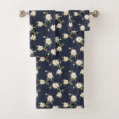 Marineblauw Witte Bloemen Bad Handdoek (Insitu)