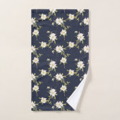 Marineblauw Witte Bloemen Bad Handdoek (Handdoek)