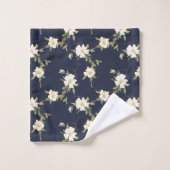 Marineblauw Witte Bloemen Bad Handdoek (Wasdoekje)