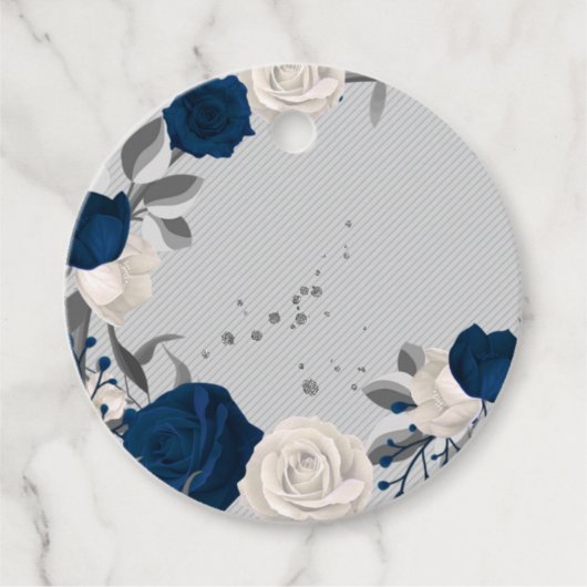 Marineblauw & witte bloemen Botanische gunst Tag Bedankjes Labels (Voorkant)